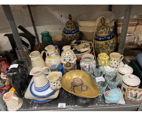 Vintage set of Slater scales, ceramic vases, lamps, ebony elephant etc