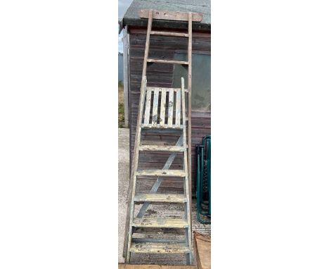 Wooden fruit picking ladder along with a wooden step ladder 