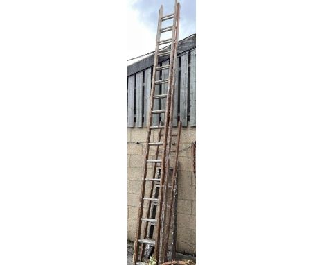 Wooden extending step ladder and two others