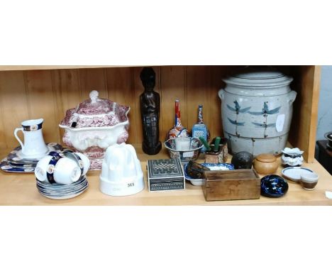 Various items to include a stoneware jar with lid, chess set, ceramic jelly mould and other items