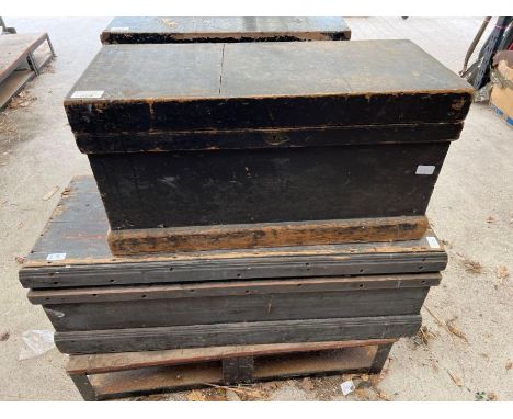 2 pine tool trunks including tools