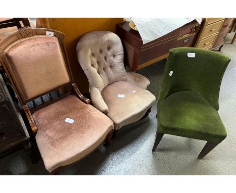 Victorian button back Nursing chair, Art Deco style tub chair, walnut framed fireside chair 