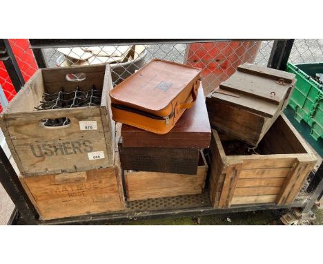 Vintage crates including Ushers and other wooden boxes etc