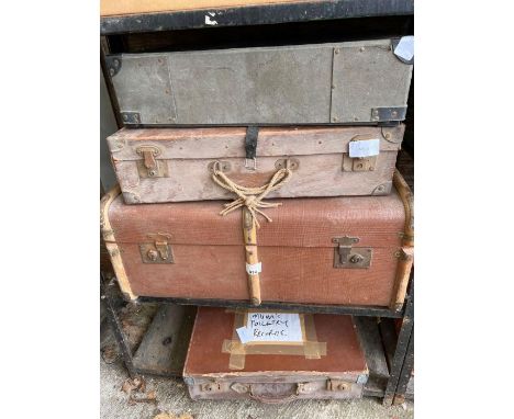 Vintage wooden ribbed trunk along with 2 others