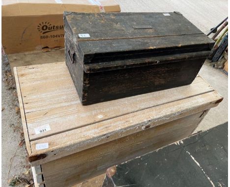 Large pine trunk along with a smaller pine tool chest 