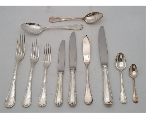A Fine and comprehensive Christofle sterling silver canteen of flatware for twelve, c.2007, to include: 12 x table forks, kni