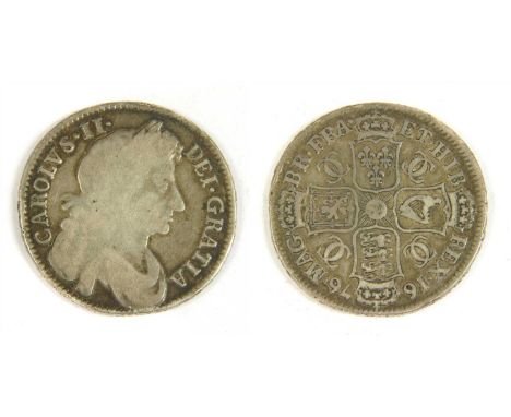 Coins, Great Britain, Charles II (1660-1685), Halfcrown, 1676, fourth dr. bust r., V OCTAVO (S. 3367), NF