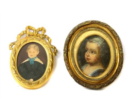 After Sir Anthony van Dyck PORTRAIT OF KING JAMES II AS A CHILD Oil on board 8 x 6cm, oval; And a 19th century gouache portra