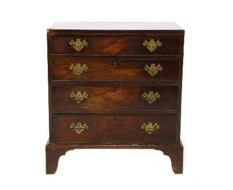 A small George III mahogany chest of four graduated long drawers , on bracket feet, 76cm wide, 44cm deep, 84cm high