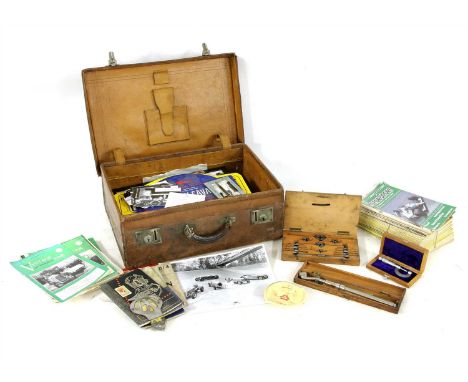 Motoring items including a case and a box of photographs , magazines, tickets, service manuals - Norton, Rolls Royce, etc, ma