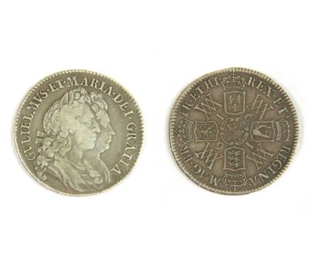 Coins, Great Britain, William and Mary (1689-1694), Halfcrown, 1691, second busts r., TERTIO (S.3436), F+