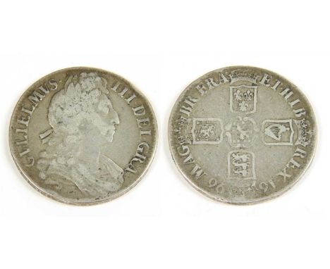 Coins, Great Britain, William III (1694-1702) , Crown, 1696, first dr. bust r, rev. first harp, OCTAVO (S.3470), NF