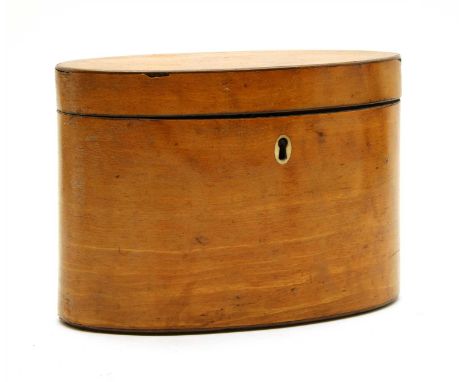 A George III oval satinwood tea caddy, 13cm high