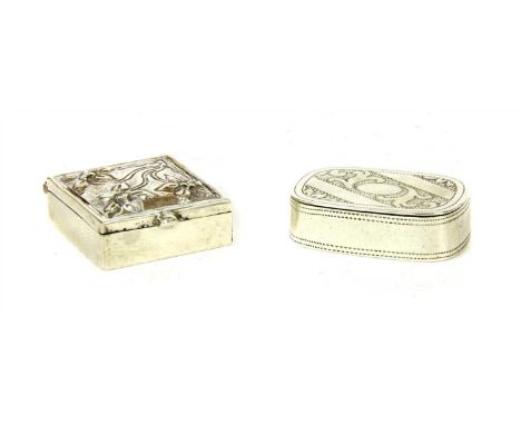 A George III silver patch box, possibly John Thropp, Birmingham 1809, 3cm long, approximately 0.25ozt, together with a simila