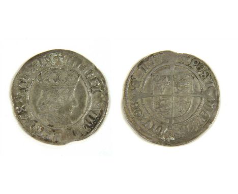 Coins, Great Britain, Henry VIII (1509-1547), first coinage (1509-26), Groat, portrait of Henry VII, plugged to rim above bus