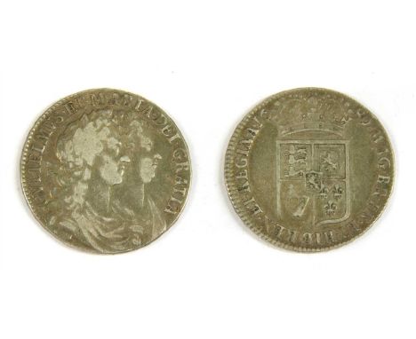 Coins, Great Britain, William and Mary (1689-1694), Halfcrown, 1689, first busts, r., rev. first crowned shield, PRIMO, 2nd L