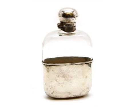 A late Victorian silver and glass hip flask, by James Dixon &amp; Sons Ltd, Sheffield 1895 and 1896, with removable sleeve, 1