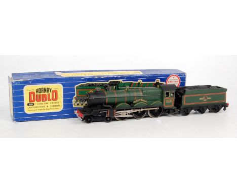 A Hornby Dublo 3-rail 3221 'Ludlow Castle' engine and tender, one side as 5002 'Cardiff Castle' (factory error?) with instruc