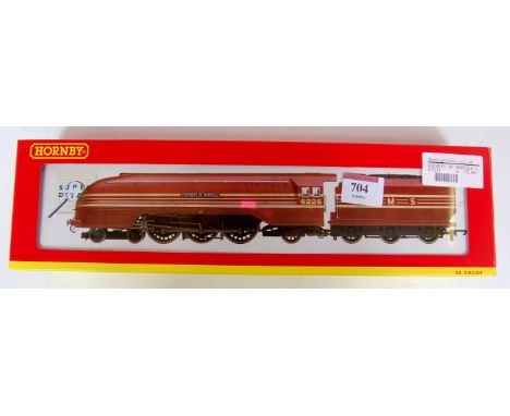 A Hornby R2531 LMS maroon streamlined Duchess of Norfolk engine and tender, complete with alternative front bogie, detail par