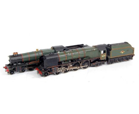 A Hornby BR green 'County of Cornwall' engine and tender (G) and a modified, detailed 'City of Bristol' engine and tender(F)