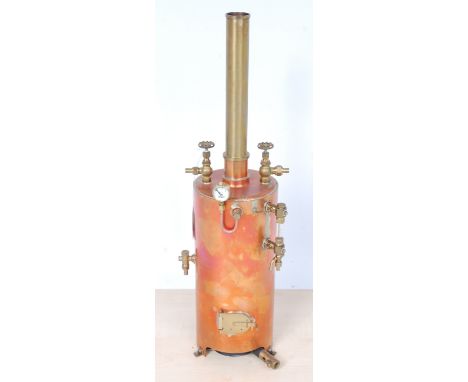 Stuart Turner brass and copper vertical boiler, with circular ceramic boiler, with brass boiler door, sight glass and Stuart 