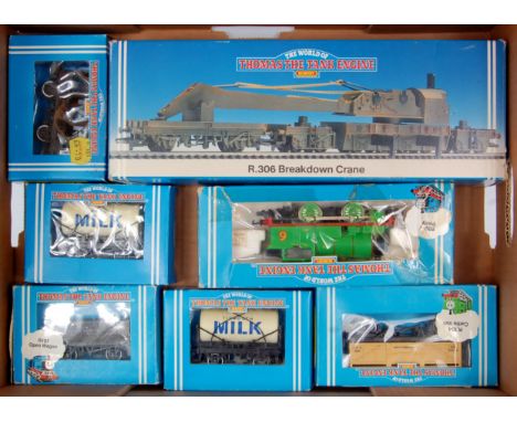 Various Hornby Thomas the Tank Engine items - R350 'Percy', 5 assorted wagons, and an R306 breakdown crane set