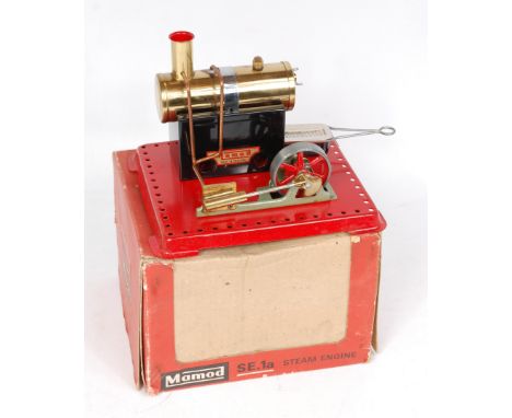 Mamod SE1A boxed as issued stationary steam engine, of usual specification, in the original red window box, with burner, card