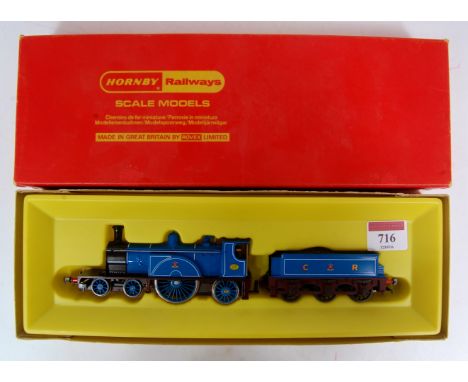 A Hornby R553 Caledonian Railway 4-2-2 engine and tender, gloss blue finish (G-BG)