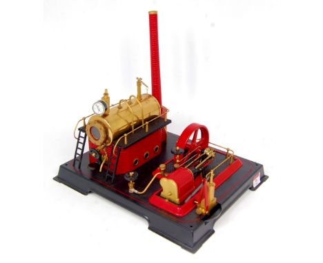 Wilesco D21 Stationary Steam Plant, comprising of pellet fired polished tin housed brass boiler, with water gauge glass, wate