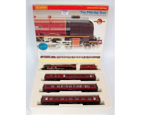A Hornby R2078 'The Midday Scot' train pack containing BR maroon 'City of Leeds' engine and tender together with 3 MK1 maroon