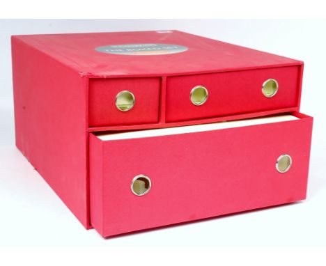A Hornby red storage box containing digital 'Clan Line' engine and tender, 3 lighted Pullman cars, track mat, etc track and c