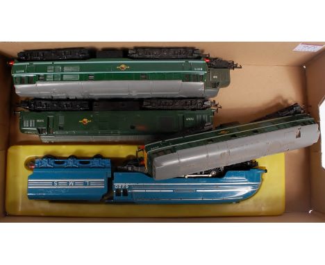 Hornby blue/silver LMS Coronation engine and tender (F), BR green class 37 and 2x class 31 diesel locomotives (G) and a Mainl