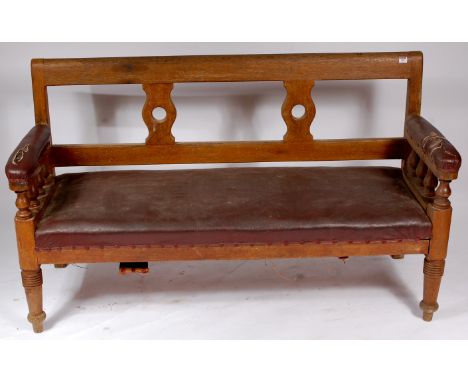 A Great Eastern Railway Oak Framed Waiting Room Bench, 5ft in length, in need of total restoration 
