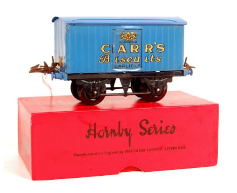 Hornby 1934-41 Carr's Biscuit Van, standard base, lighter blue body and roof, sliding doors, revised transfers (VG-B repro)