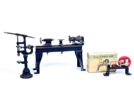 Collection of miniature model steam engine workshop accessories to include a Marklin Pilar Drill, Multum Miniature Power Saw 