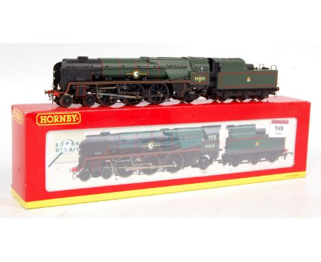 A Hornby R2267 BR green Merchant Navy class engine and tender 'Brocklebank Line', with headlamps fitted (NM-BNM)