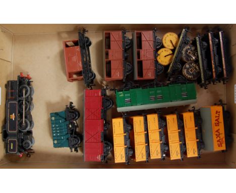A Hornby Dublo two rail 0-6-2 tank engine (F) together with 16 D1 and SD6 wagons including green CCT, 'Aluminium Cables', Sax
