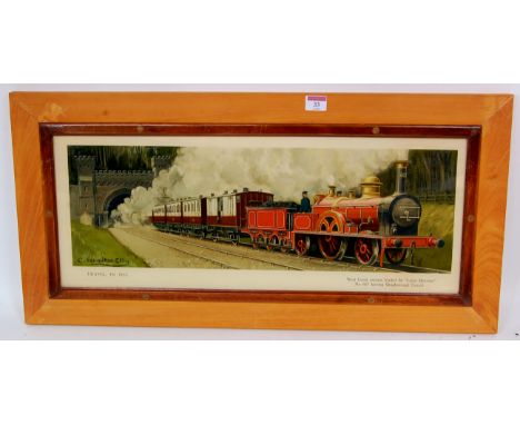 Hamilton Ellis framed and glazed railway carriage print, "Travel in 1865" series, titled West Coast Express Hauled by Large B