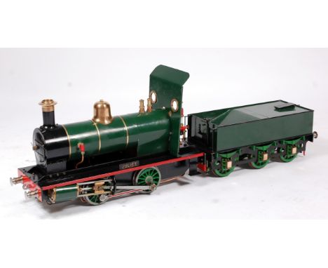 A well engineered 3.5" gauge Live Steam 0-4-0 tank engine with 6 wheel tender, finished in green and black with red fittings 