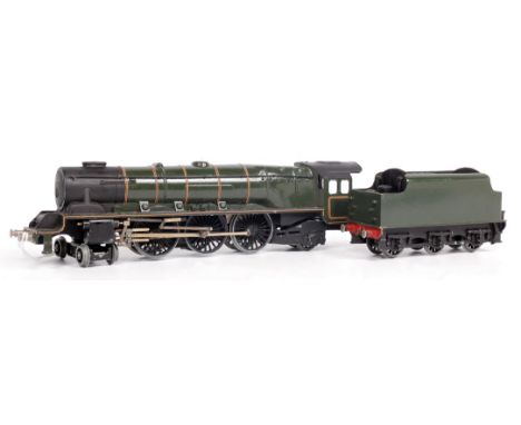 A heavy cast metal 4-6-2 Duchess class engine and tender, finescale wheels, double chimney no smoke deflectors, BR lined gree