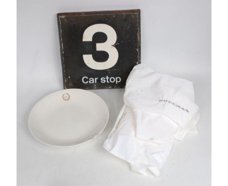 Mixed Railwayana to include LMS Hotels Ceramic Dinner Plate with Gold crest, 2 chips to edge, 2 Pullman Seat Back Covers and 