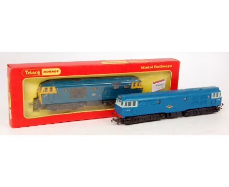 A Triang AIA-AIA diesel locomotive experimental blue with blue cab window frames D5578 (G) together with BR arrow blue Hymek 
