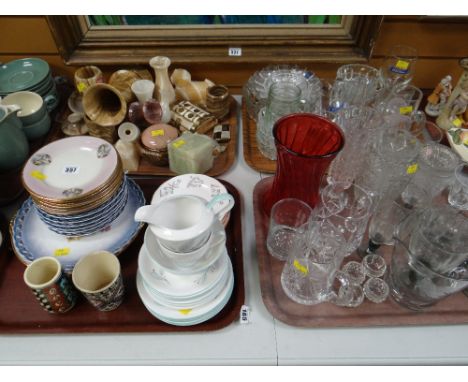 A quantity of glassware, china teaware & onyx table ware