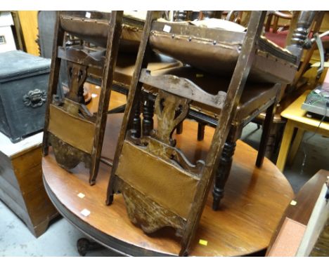 A vintage oval breakfast table & four carved chairs