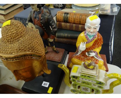 An Oriental bust with other figurines etccondition:regarding the teapot, the lid is damaged, everything else looks good
