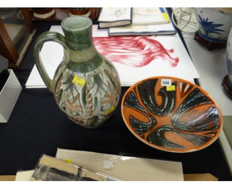 A mid-century Poole flared bowl with abstract design & a Denby Glyn Colledge designed jug