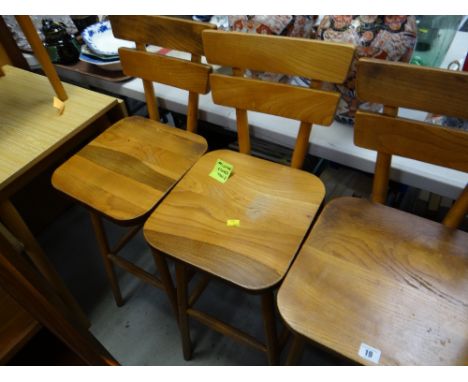 Three good lightwood mid-century bar stools, small kitchen table & chair