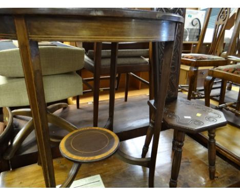 Vintage carved wooden spinning chair & an Edwardian circular two-tier table