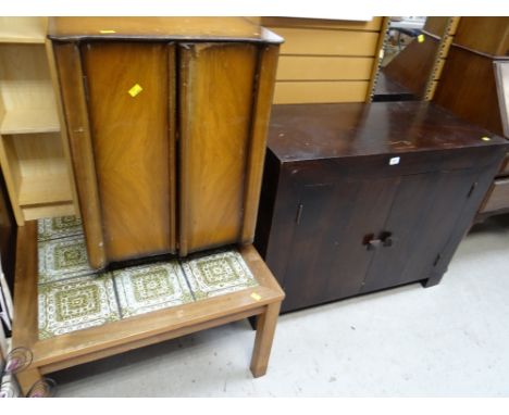 A retro tile top coffee table, a two-door bedside cabinet & a small modern sideboard