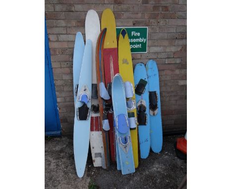 Collection of vintage water skis (outside)